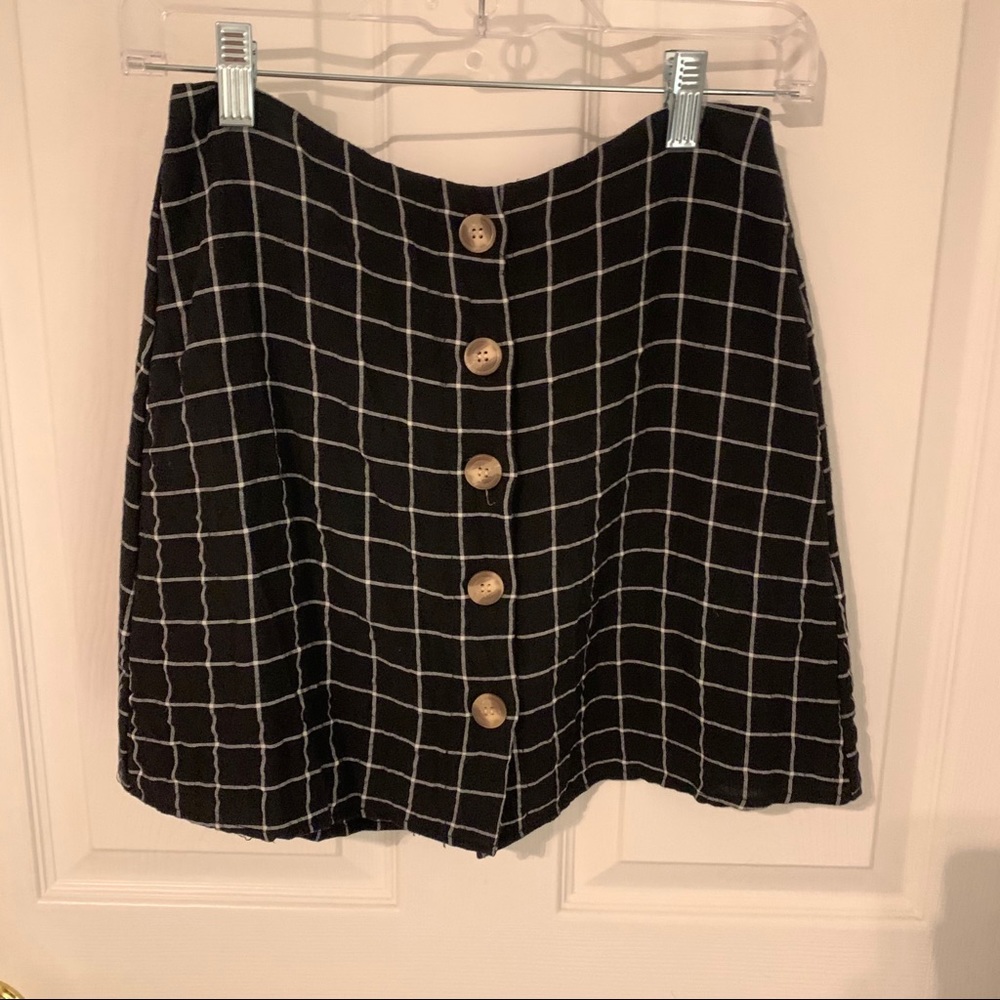 Plaid button front mini skirt